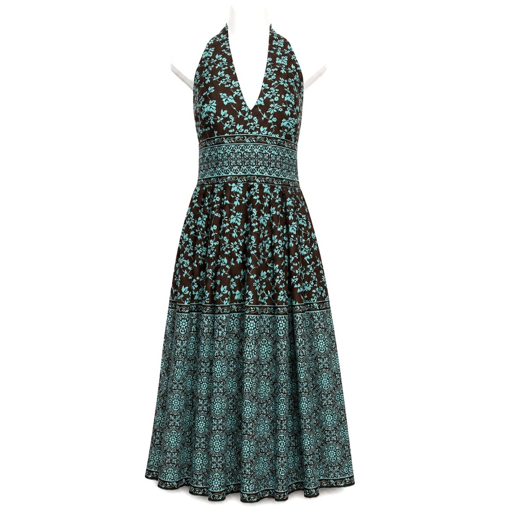 Y2K Whimsical Boho Fit Flare Halter Dress Womens Size 6 Cottagecore‎ Euro Summer
